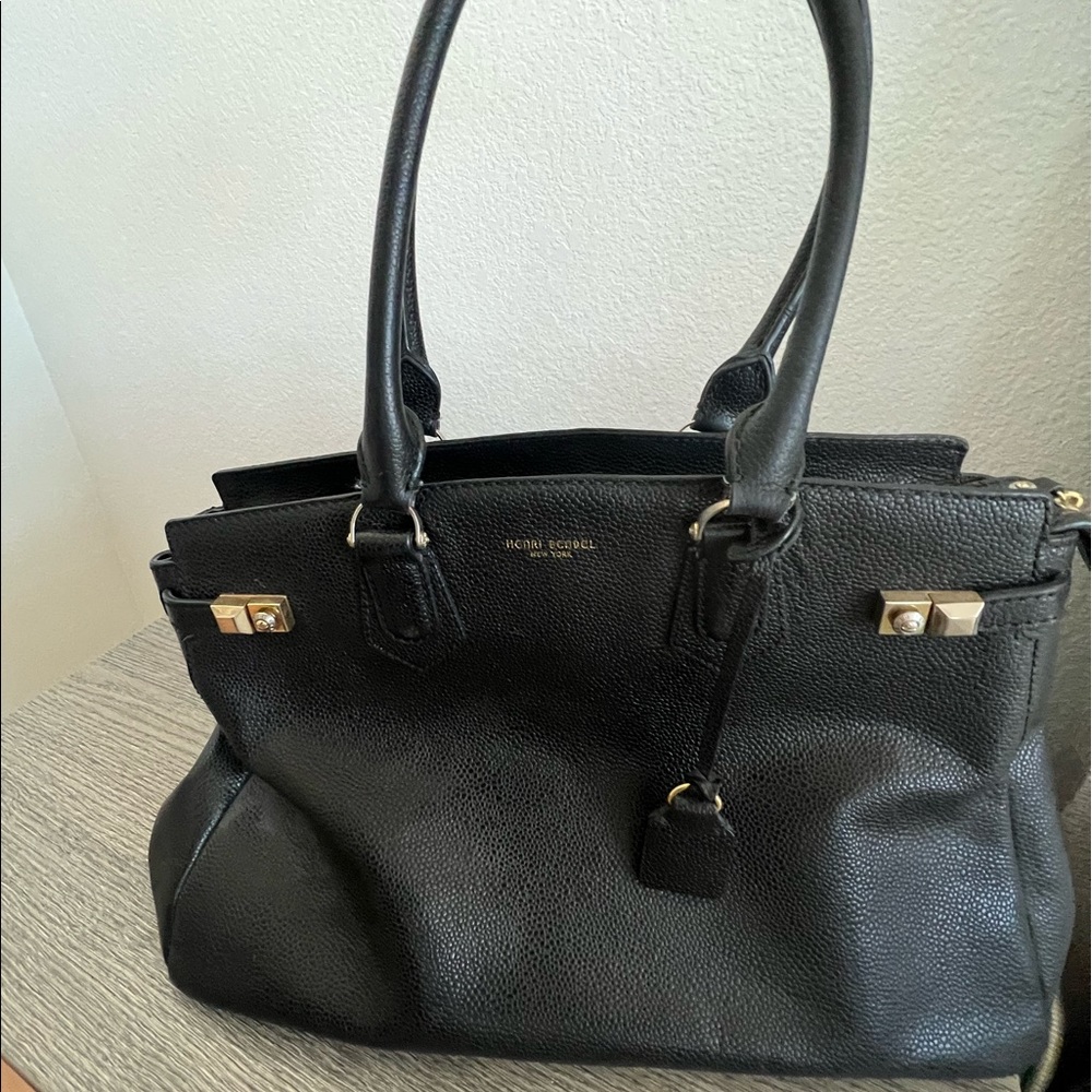 Henri Bendel Black Pebbled Leather Satchel